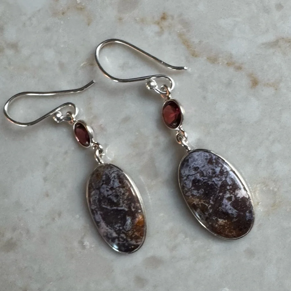 NWOT Sundance Painted Prairie Earrings, Indian Blanket Jasper, Garnet, Sterling